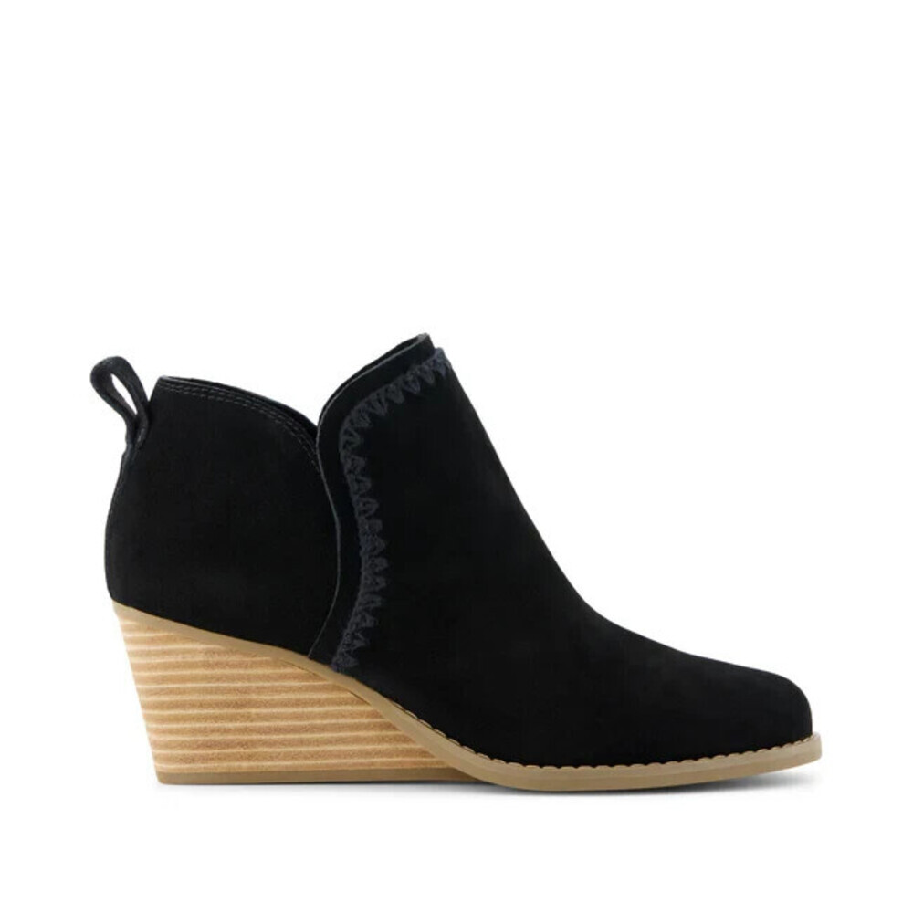 Toms Kaia 10021318T Booties Women's US 7 Black Suede Wedge Ankle Boots ZPO2816